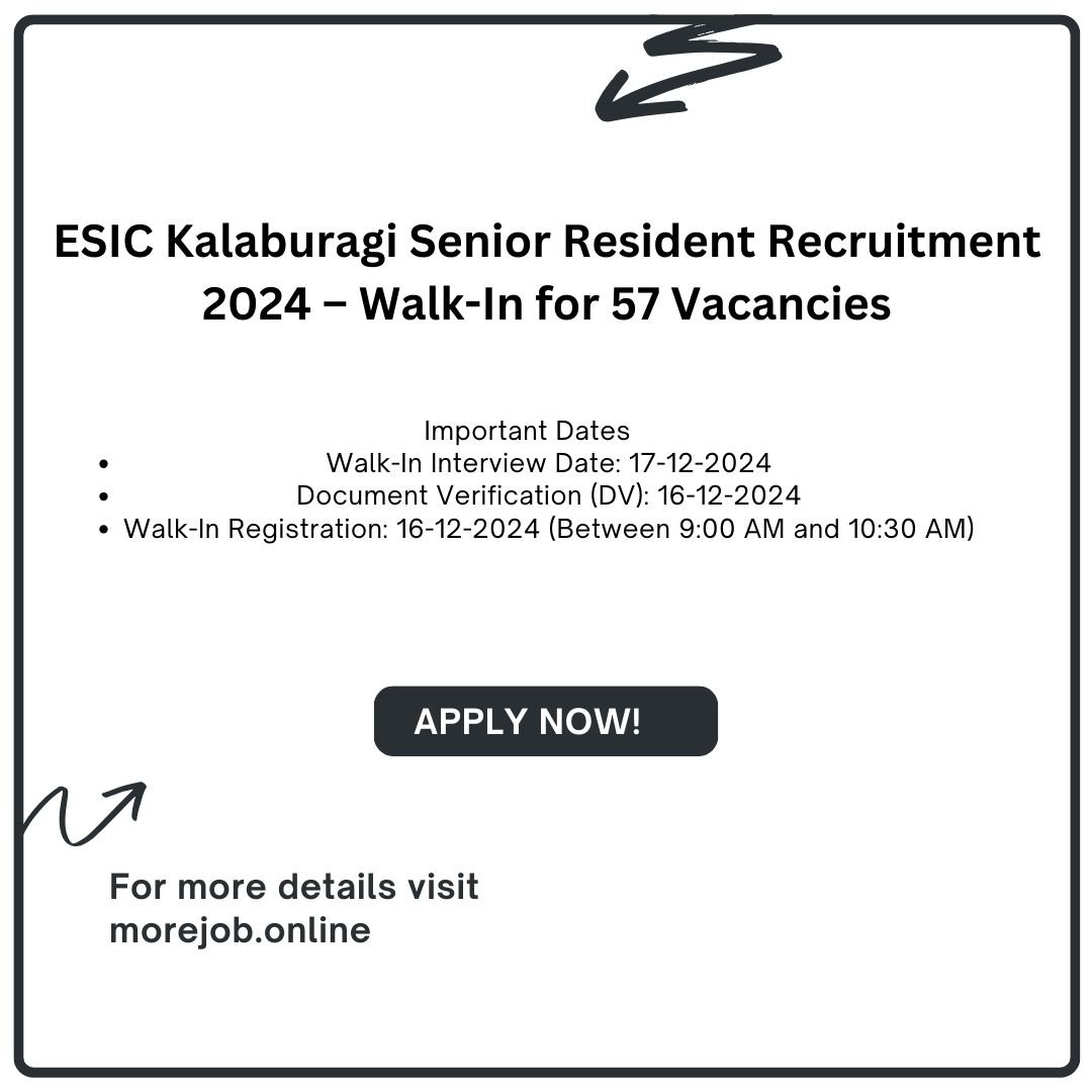 ESIC recruitment, Senior Resident jobs, ESIC Kalaburagi vacancies, walk-in interview 2024, medical postgraduate jobs